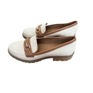 DV Dolce Vita "Cressly" Loafers – Size 10 | Neutral Canvas & Tan | Gold Hardware